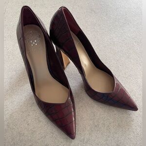 Vince Camuto - Akenta - Maroon/Burgundy faux Croc Square Heel Pumps